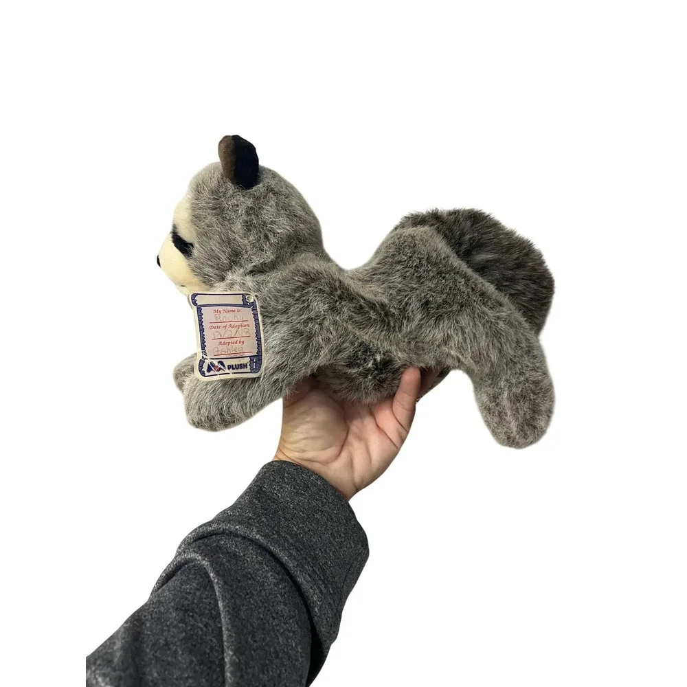 Vintage A&A Plush Flopsies Raccoon‎ Stuffed Animal Bean Bag Grey Black 1998 Tag